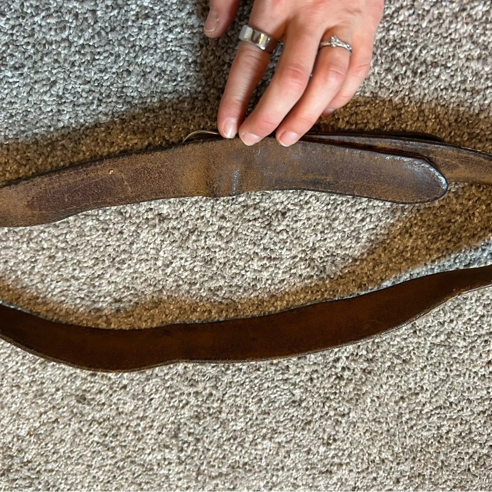 Duluth Trading Co vintage brown genuine Leather Belt with Stitching